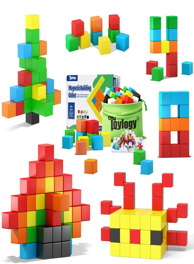 Toylogy مجموعة مكعبات مغناطيسية مكونة من 48 قطعة لألعاب الأطفال الصغار، مكعب مغناطيسي كبير للعب الحسي والتعليم العلمي والتكنولوجي والهندسي والرياضي، ألعاب مغناطيسية لمرحلة ما قبل المدرسة للأولاد والبنات من عمر 3 إلى 6 سنوات، متوافقة مع عالم المغناطيس Mine Magnet World - Image 1